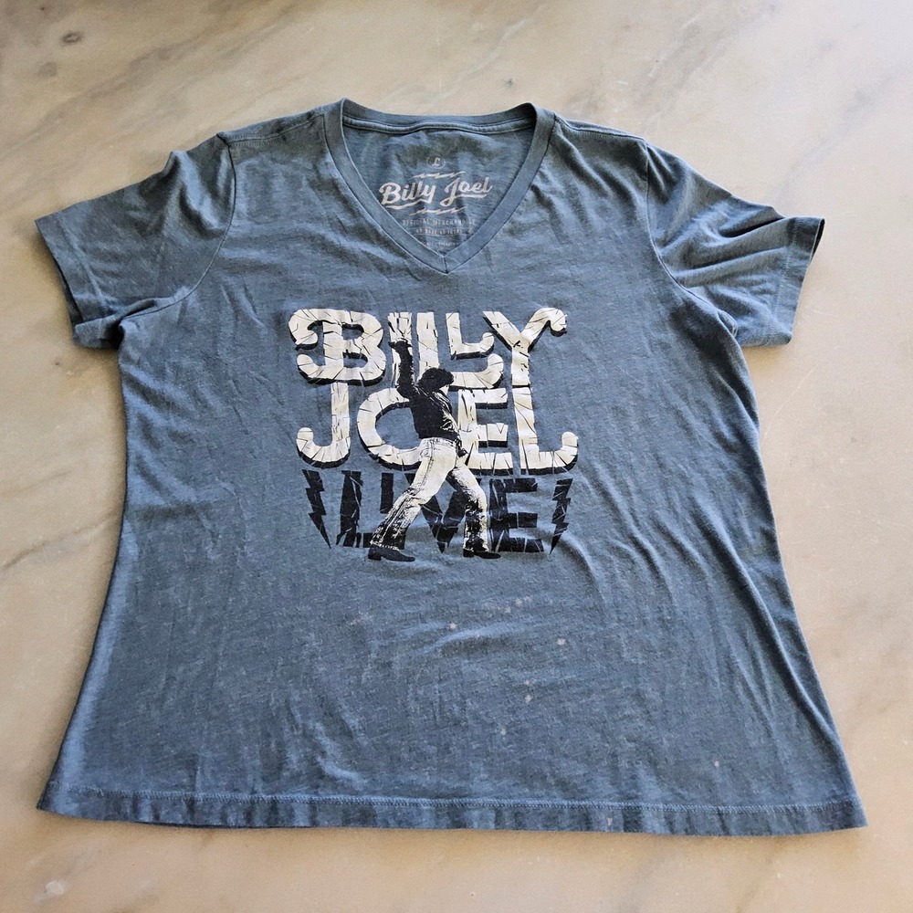 Billy Joel‎ Concert T Shirt Women's V Neck Graphic Tee Music Band Top